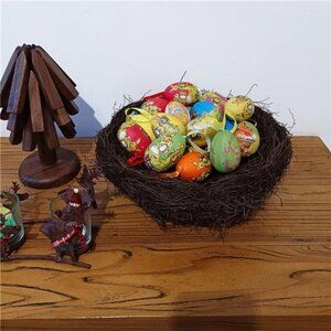 12pcs Vintage Style Paper Mache Foam Egg Hanging Ornaments Easter Decoration